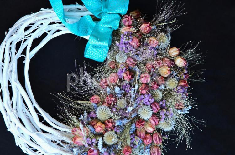 花模様ーフラワーリース 花,フラワーリース,花アレンジの写真素材