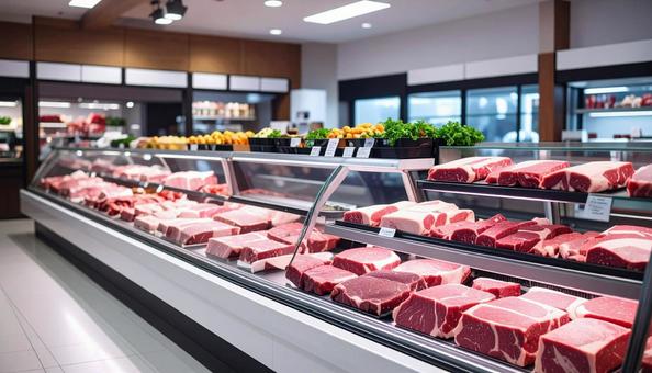 精肉店に並んだ牛肉 精肉店に並んだ牛肉の写真