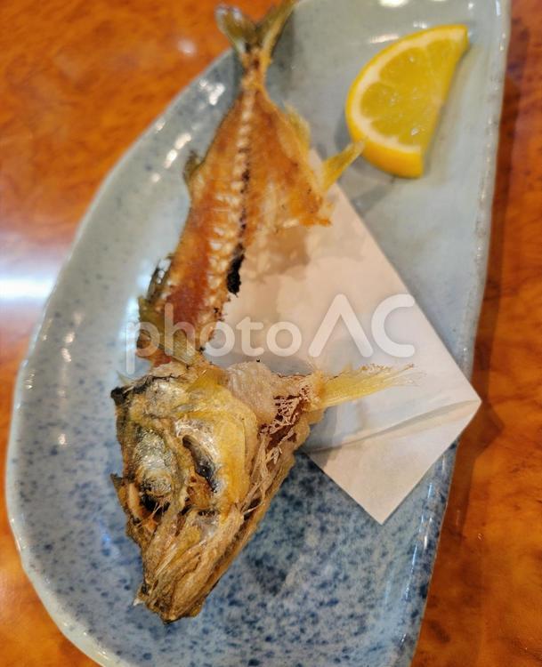 鯵の骨揚げ 鯵,姿,骨の写真素材