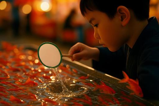 金魚掬いの少年の写真