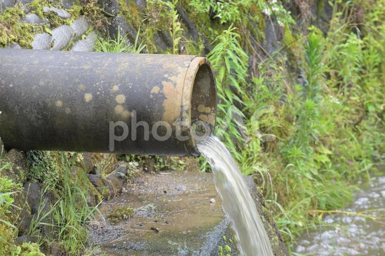 農業用の灌漑水路の排水土管 排水口,土管,水路の写真素材