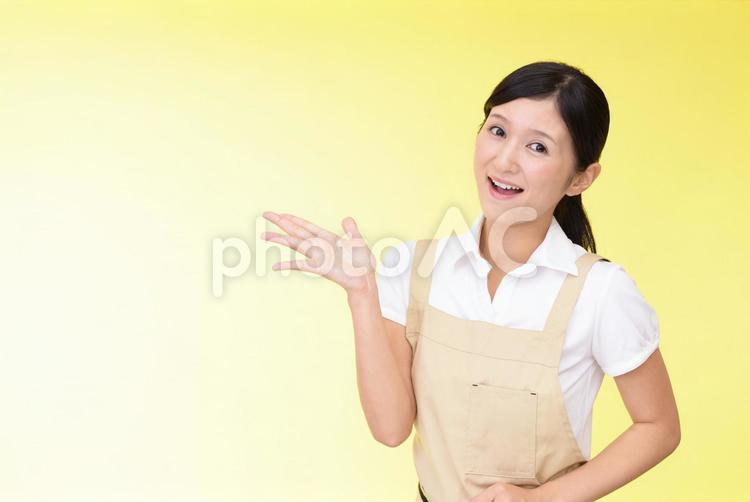 案内する笑顔の女性 女性,女,主婦の写真素材