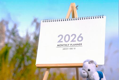 2026カレンダー＆馬（斜め） カレンダー,２０２６年,馬の写真素材