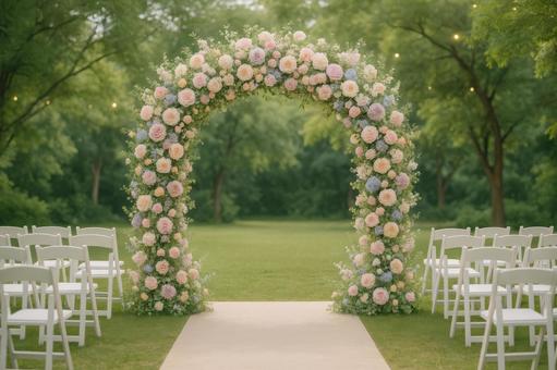 結婚式場のフラワーアーチ 結婚式場のフラワーアーチの写真