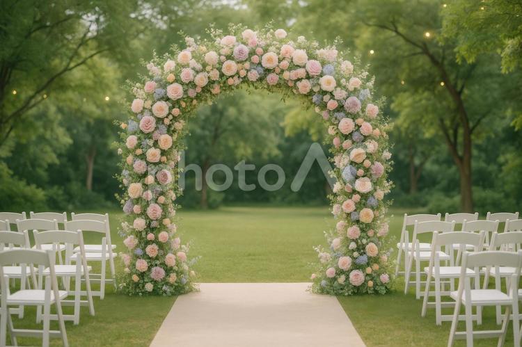 結婚式場のフラワーアーチ フラワーアーチ,結婚式,ウェディングの写真素材
