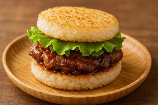 レタスと肉のパティのライスバーガー レタスと肉のパティのライスバーガーの写真