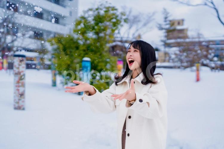 雪で遊ぶ女性 女性,冬,凍えるの写真素材