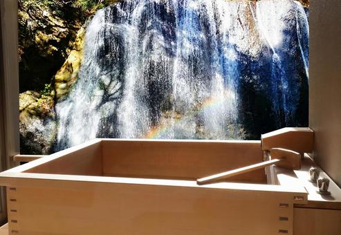 Open-air bath with a view of the waterfall Open-air bath with a view of the waterfall