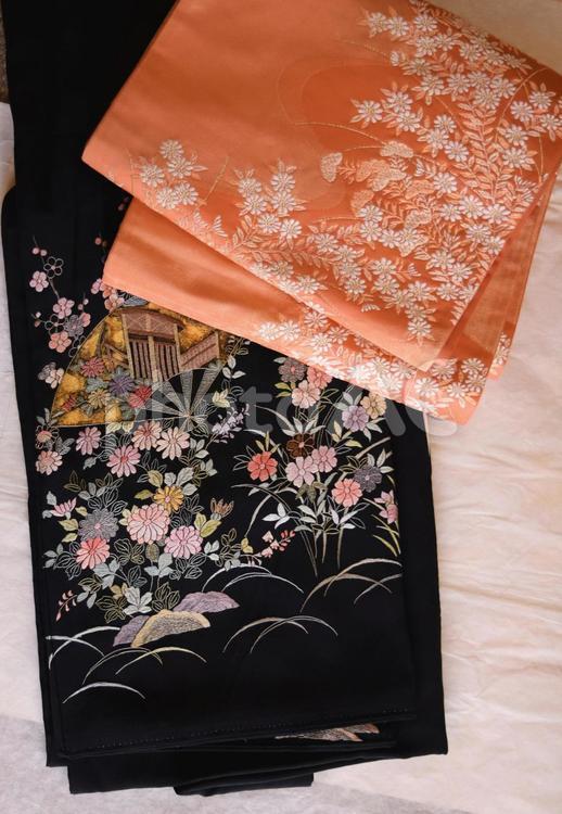 着物と帯、黒留袖 着物,帯,和服の写真素材