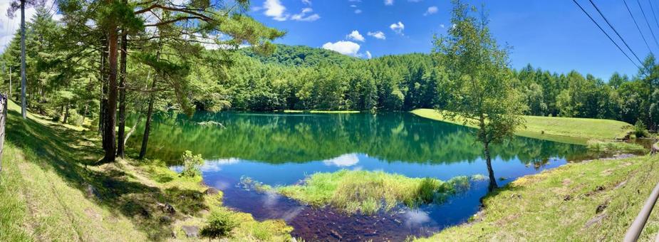 御射鹿池の全景 御射鹿池の全景 池,御射鹿池,みしゃかいけの写真素材