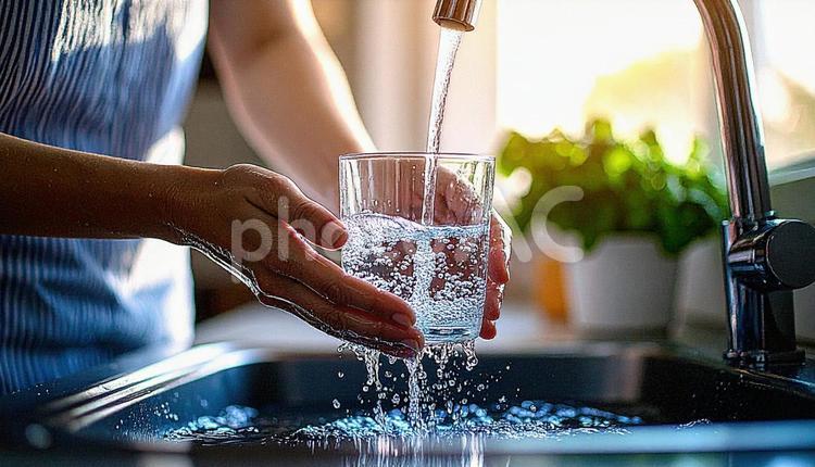 家事　ガラスのコップを洗う女性の手もと 家事,洗浄,コップの写真素材