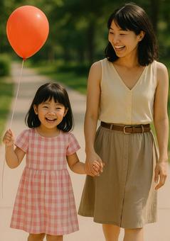 お出かけする親子 お出かけする親子の写真