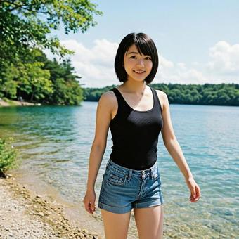 湖に来ましたの写真