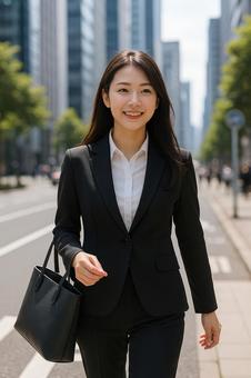 オフィス街を歩くキャリア女性 オフィス街を歩くキャリア女性の写真