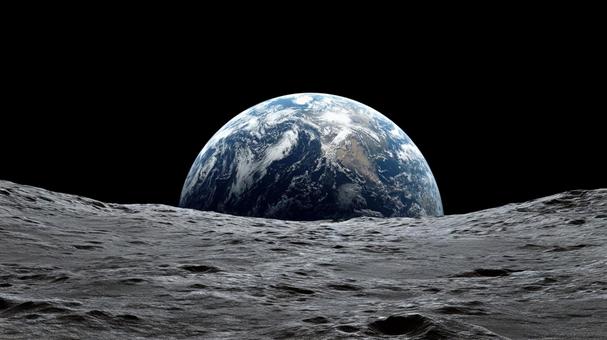 漆黒の宇宙に昇る地球 漆黒の宇宙に昇る地球の写真
