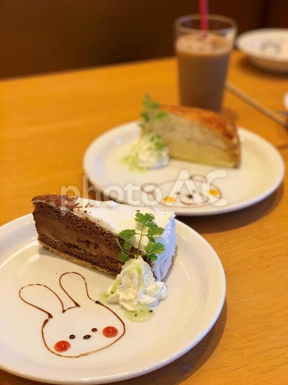 かわいい絵付きのチョコレートケーキ チョコレートケーキ,ケーキ,デザートの写真素材