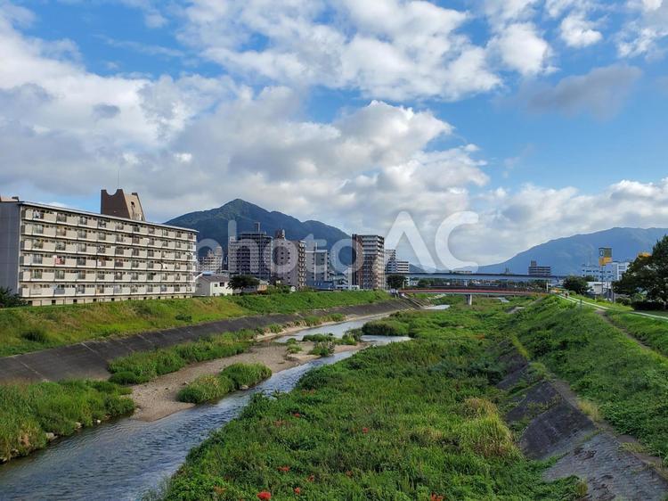河川敷の風景 旅,空,建築の写真素材