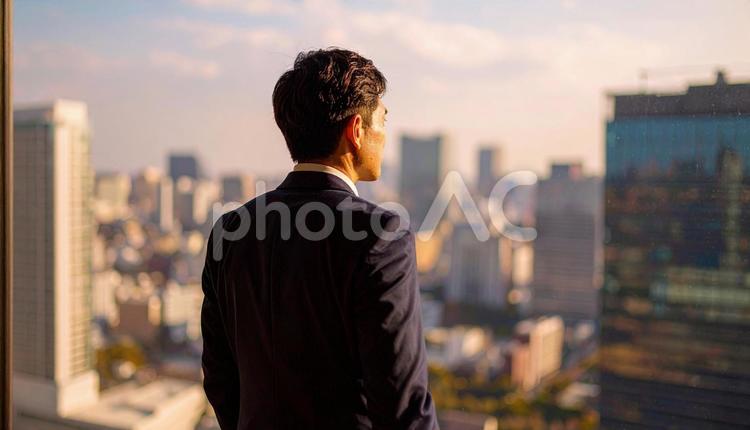 将来を考える日本人ビジネスマン 人物,ビジネス,建物の写真素材