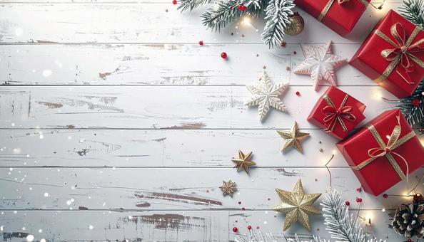 白いテーブル上の赤いクリスマスプレゼント 白いテーブル上の赤いクリスマスプレゼントの写真