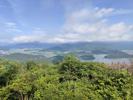 空の絶景：三方五湖レインボーライン 三方五湖,レインボーライン,福井県の写真素材