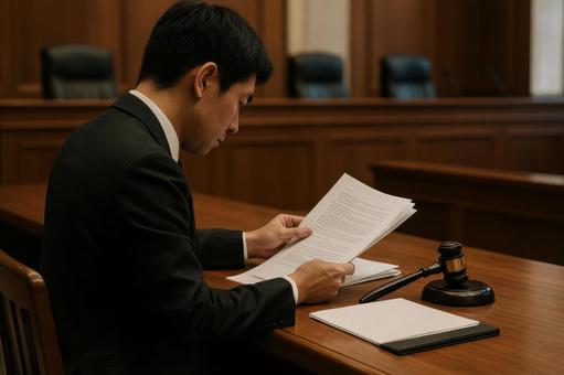 弁護士が裁判資料を確認 弁護士が裁判資料を確認の写真