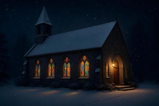 ステンドグラスの礼拝堂の写真