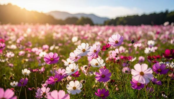 一面に広がるコスモス畑 一面に広がるコスモス畑の写真