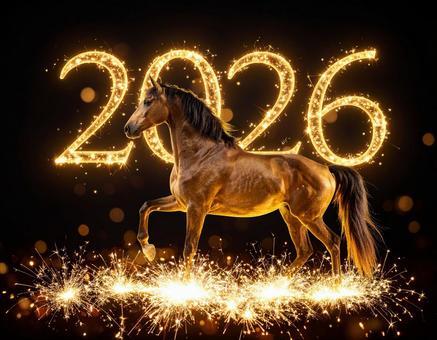 金色に輝く馬と流れるたてがみの幻想的な光 金色に輝く馬と流れるたてがみの幻想的な光の写真