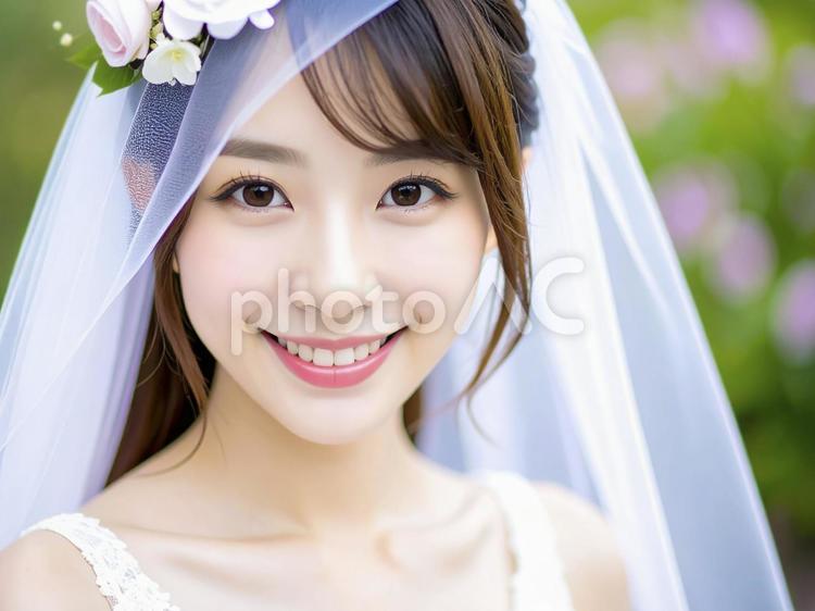 ウェディングドレスの若い女性　生成AI  バストアップ,ai,花嫁の写真素材