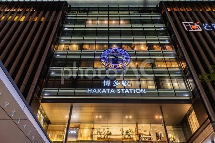 博多駅の夜景 博多駅,jr,博多シティの写真素材