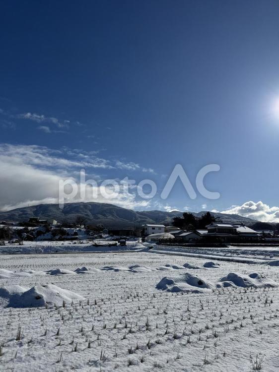 長野県塩尻市の田んぼの雪景色 雪景色,雪,自然の写真素材