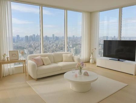 ホワイトなリビングルーム ホワイトなリビングルームの写真