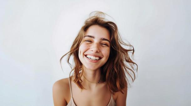 自然な笑顔の女性の写真