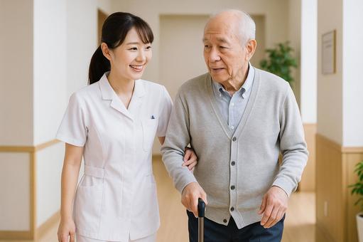 看護師患者歩行介助 看護師患者歩行介助の写真
