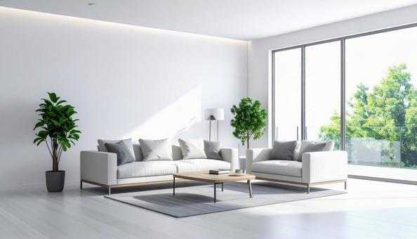 白を基調としたシンプルなリビングルーム 白を基調としたシンプルなリビングルームの写真