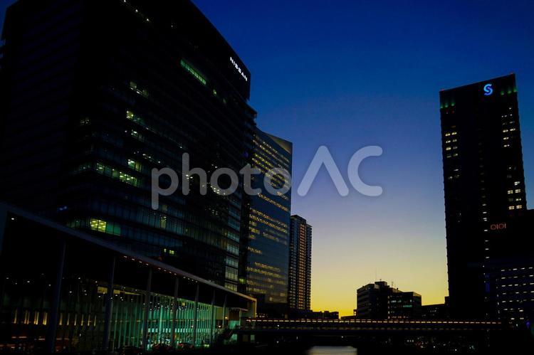 横浜みなとみらいの街と夕景 横浜みなとみらい,みなとみらい,横浜の写真素材