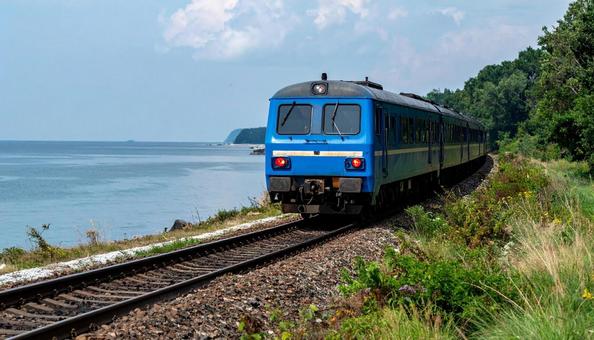 海沿いを走る電車 海沿いを走る電車の写真