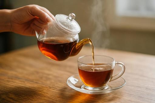 紅茶を注ぐ手元 紅茶を注ぐ手元の写真