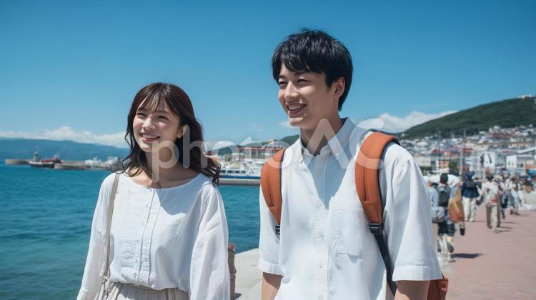 笑顔の仲良しカップルの夏 夏,カップル,日本人の写真素材