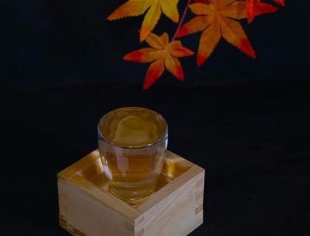 紅葉と日本酒①(満杯) 紅葉と日本酒①(満杯)の写真