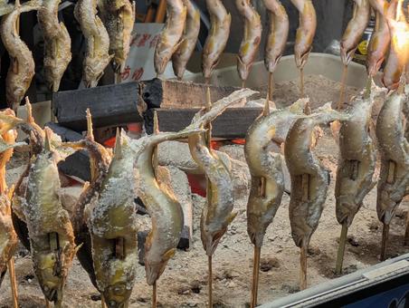 鮎の塩焼き 鮎の塩焼き,屋台,祭の写真素材
