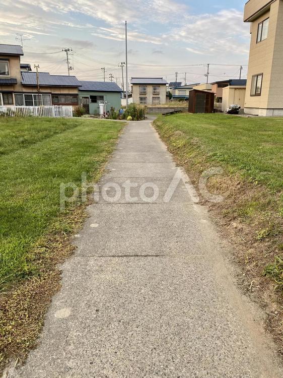 田舎　帰り道の帰路 アスファルト,自然,芝生の写真素材