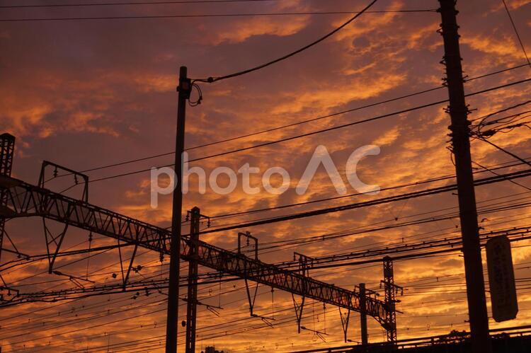 夕景イメージ７ sunset,オレンジ色,クレーンの写真素材