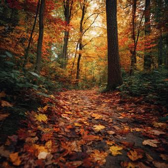 紅葉が美しい森の小道 紅葉が美しい森の小道の写真