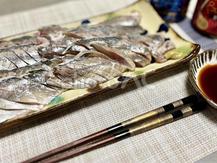 旬のアジの刺身 アジ,刺身,魚の写真素材
