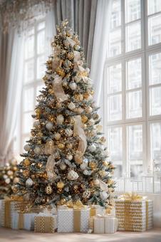 プレゼントが置いているクリスマスツリー プレゼントが置いているクリスマスツリーの写真