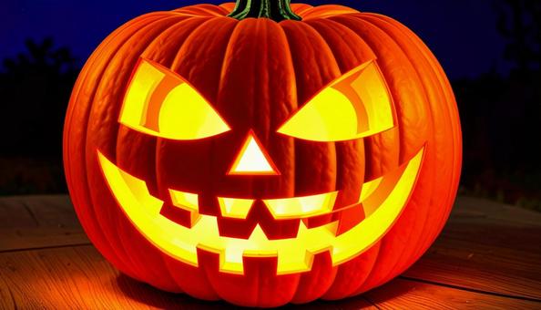 暗闇に光るジャック・オー・ランタンの写真