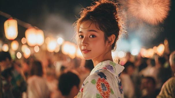 夏祭りと浴衣の笑顔の写真