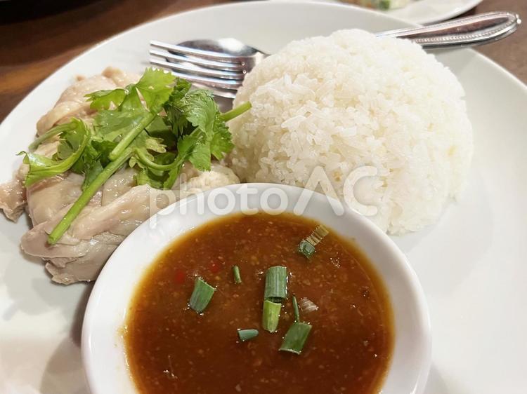 美味しそうなカオマンガイ・タイ料理・鶏肉 カオマンガイ,タイ料理,パクチーの写真素材