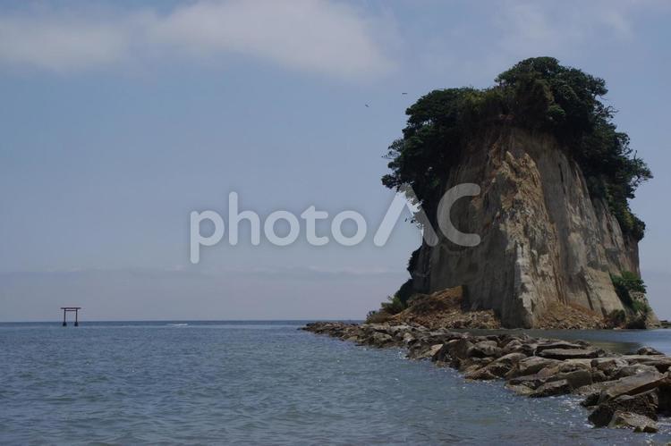 震災前　能登見附島　軍艦島の風景 見附島,軍艦島,震災前の写真素材